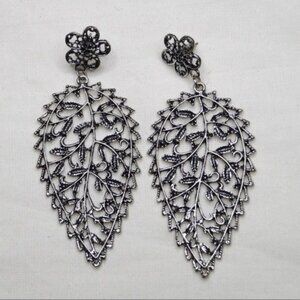 New Silver Tone Statement Leaf Earrings